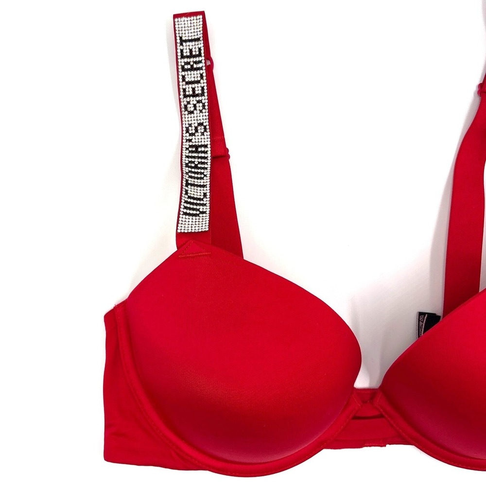 Victoria's Secret Very Sexy Red Rhinestone Shine Strap Push-Up Bra 34D/D75